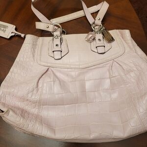 Coach Light Pink Crocodile-Embossed Shoulder Bag